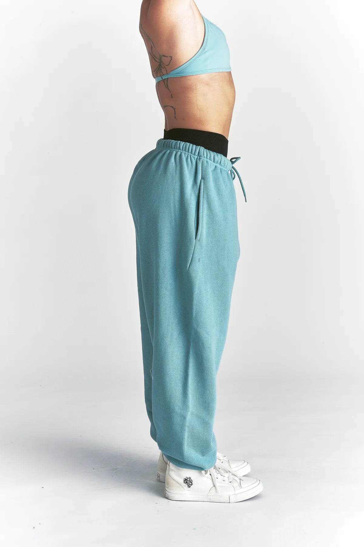 CURSIVE WOLVES PREMIUM LOUNGER SWEAT PANTS IN DUSTY TURQUOISE