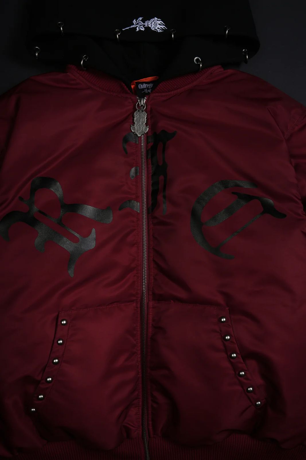 HAZE CONCRETE BOMBER JACKET IN OX BLOOD/BLACK