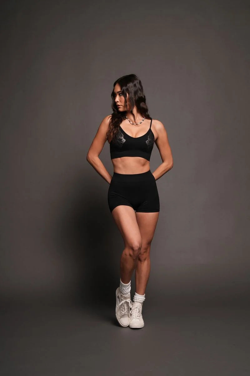 DUAL EVERSON SEAMLESS SPORTS BRA IN BLACK