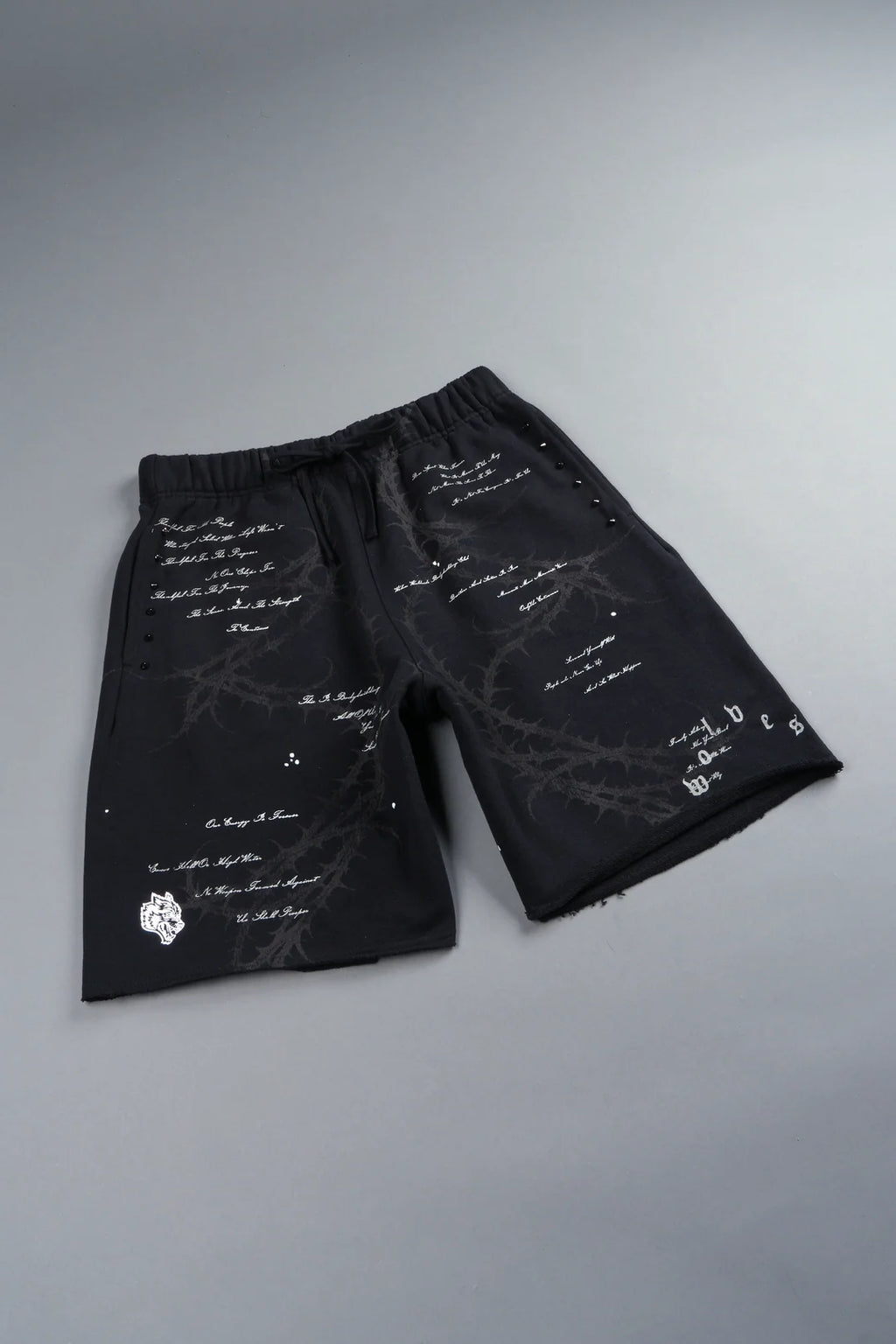 THORNS FRVR GRUNGE OVERSIZED RAW HEM POST LOUNGE SWEAT SHORTS IN BLACK