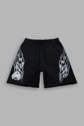 RACE INFERNO GRUNGE OVERSIZED RAW HEM POST LOUNGE SWEAT SHORTS IN BLACK