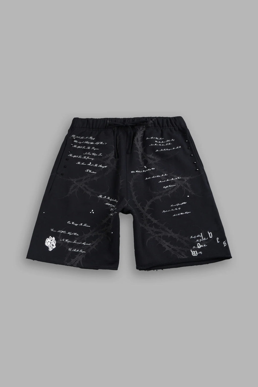 THORNS FRVR GRUNGE OVERSIZED RAW HEM POST LOUNGE SWEAT SHORTS IN BLACK