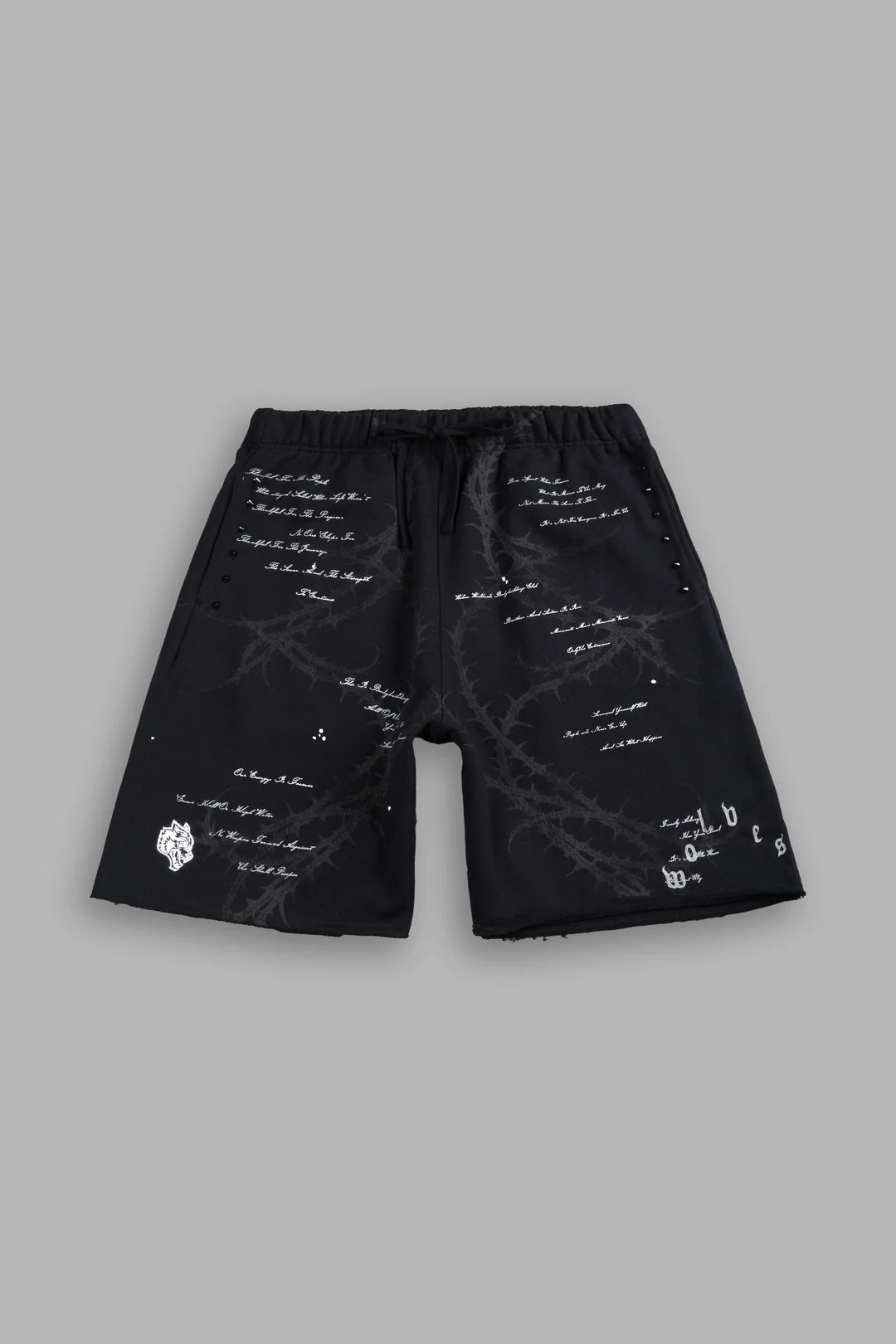 THORNS FRVR GRUNGE OVERSIZED RAW HEM POST LOUNGE SWEAT SHORTS IN BLACK