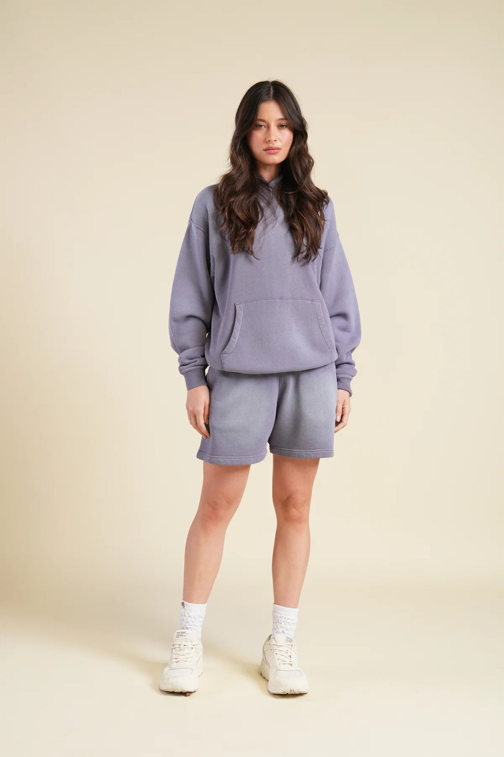 BACK CURSIVE WOLVES "PIERCE" HOODIE IN IRIS SUN FADE