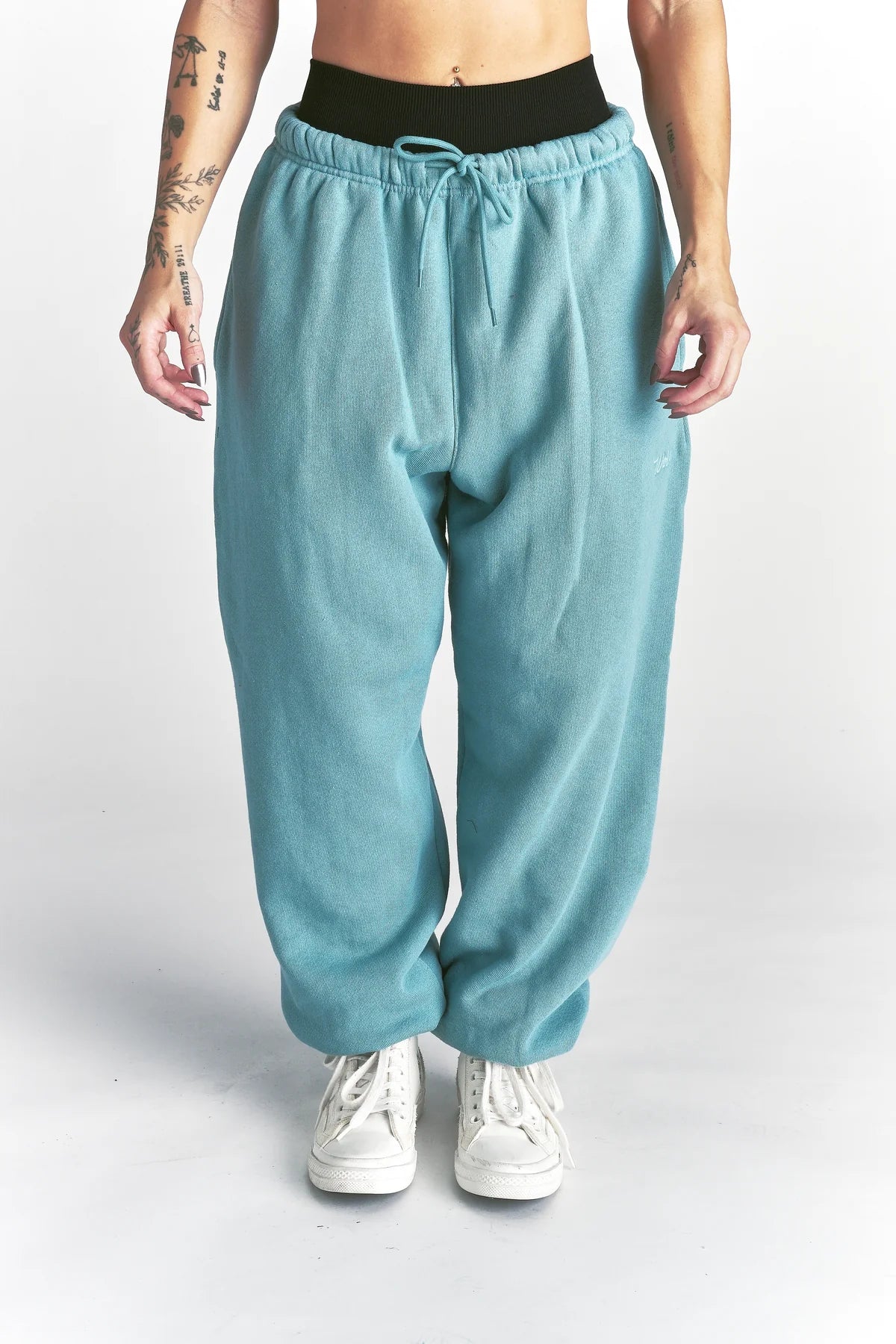 CURSIVE WOLVES PREMIUM LOUNGER SWEAT PANTS IN DUSTY TURQUOISE
