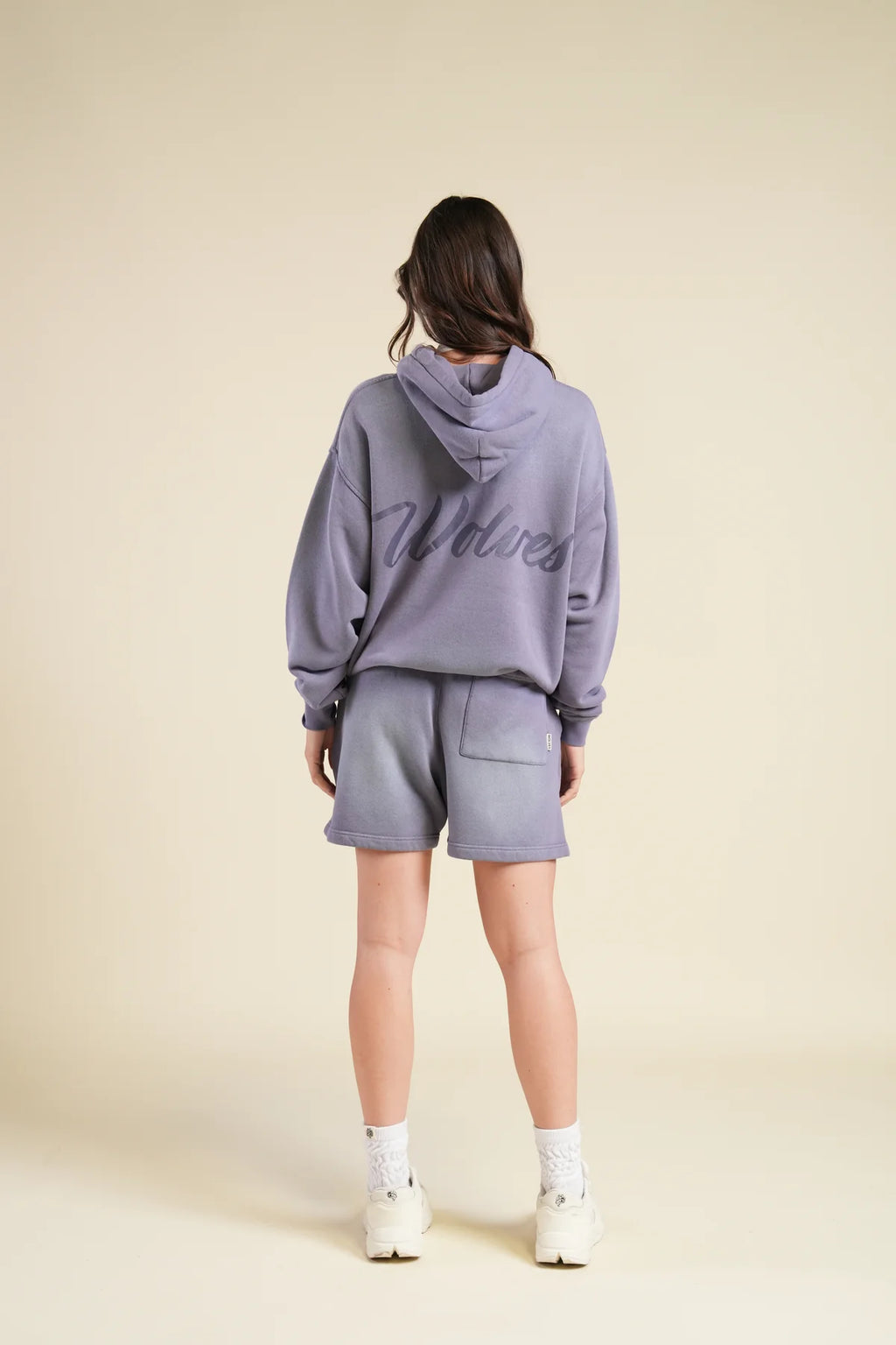 BACK CURSIVE WOLVES "PIERCE" HOODIE IN IRIS SUN FADE