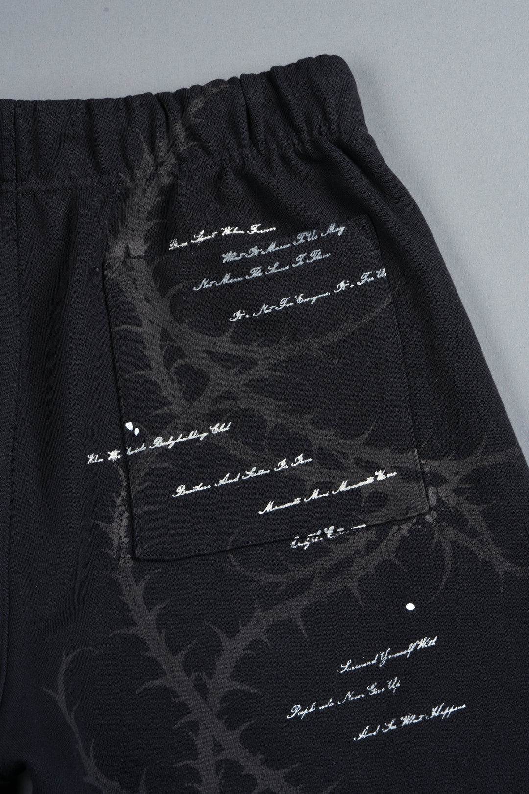 THORNS FRVR GRUNGE OVERSIZED RAW HEM POST LOUNGE SWEAT SHORTS IN BLACK