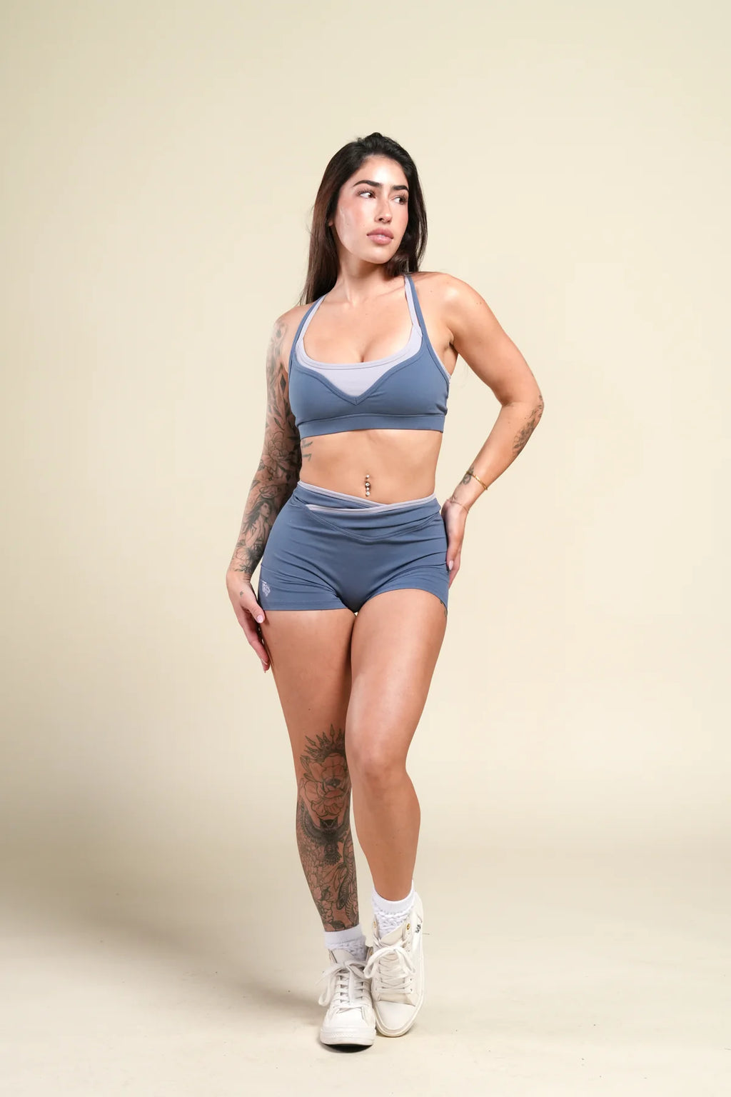 WOLF "JULIETTE" ENERGY DOUBLE BRA IN WASHED DENIM/SPORT GRAY