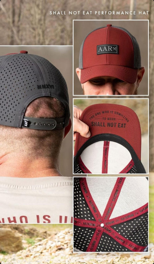AAR SHALL NOT EAT 6 PANEL PERFORMANCE HAT GRAY/WINE RED