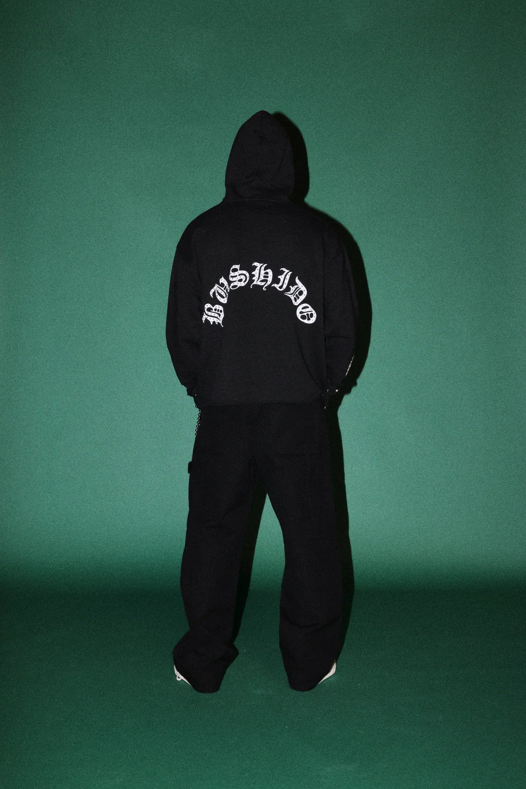 SHUTENDOJI DISTRESSED GRUNGE MID LENGTH RAW HEM ZIP HOODIE IN BLACK