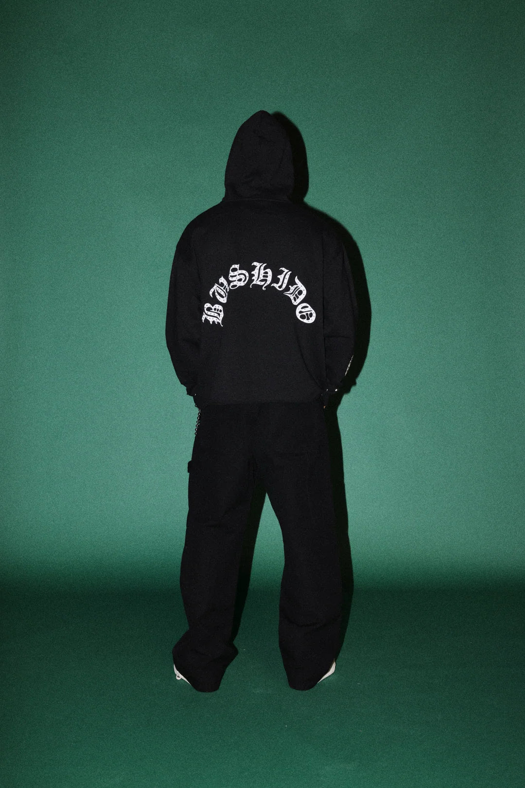 SHUTENDOJI DISTRESSED GRUNGE MID LENGTH RAW HEM ZIP HOODIE IN BLACK