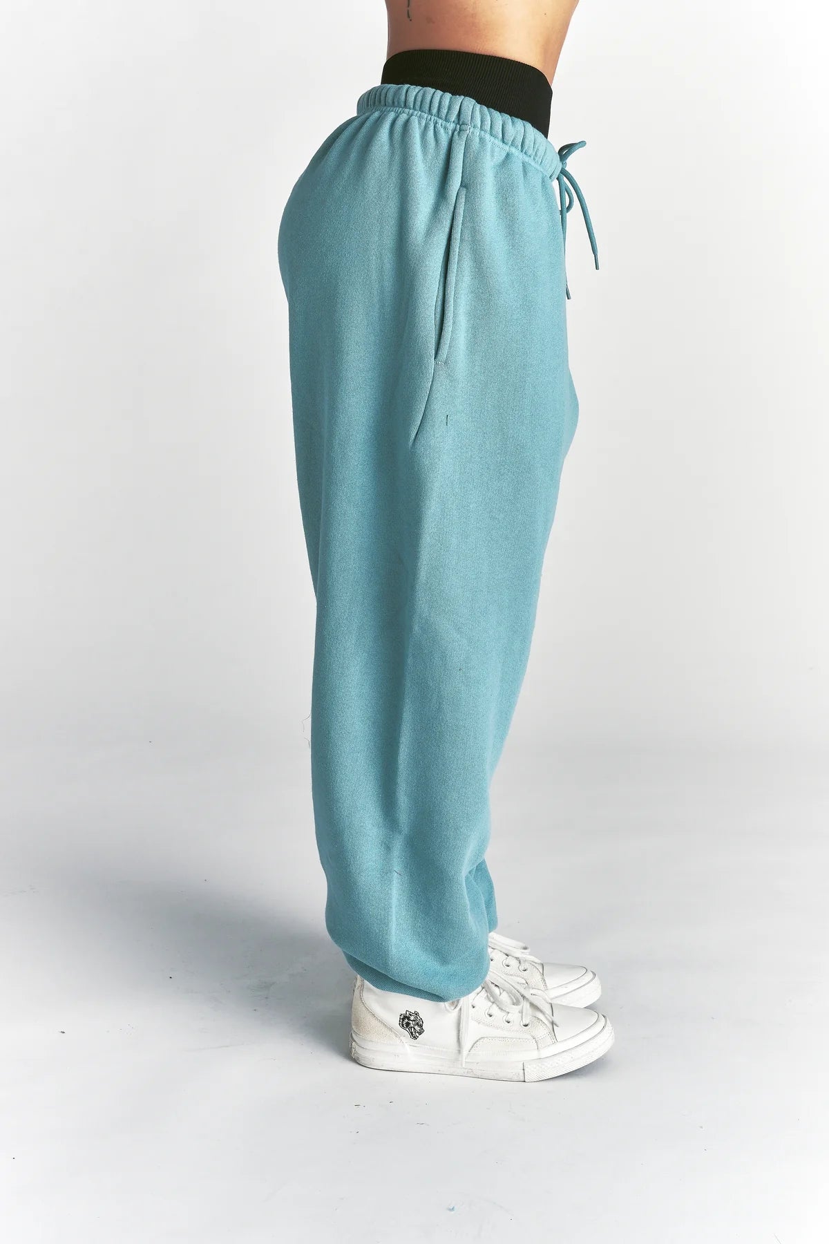 CURSIVE WOLVES PREMIUM LOUNGER SWEAT PANTS IN DUSTY TURQUOISE