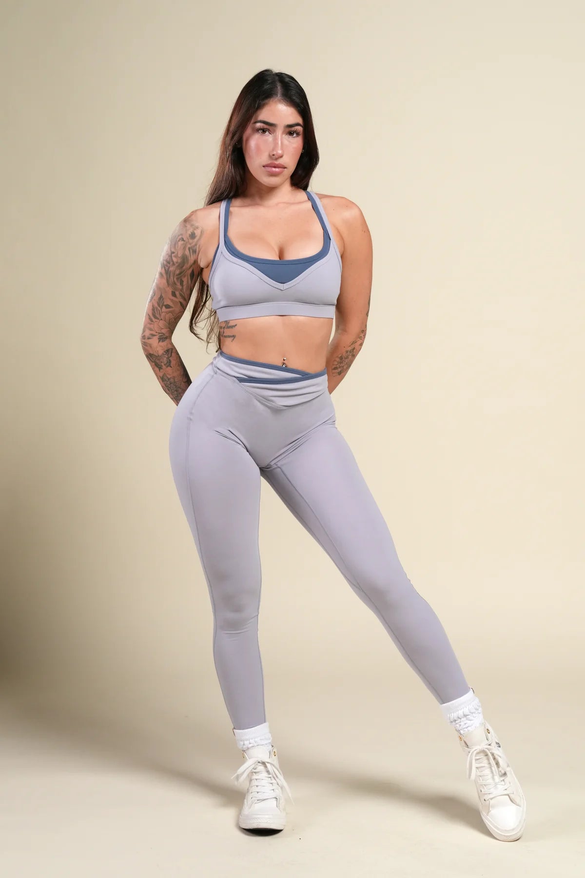 WOLF CONTRAST "PEARL" ENERGY LEGGINGS IN SPORT GRAY/WASHED DENIM