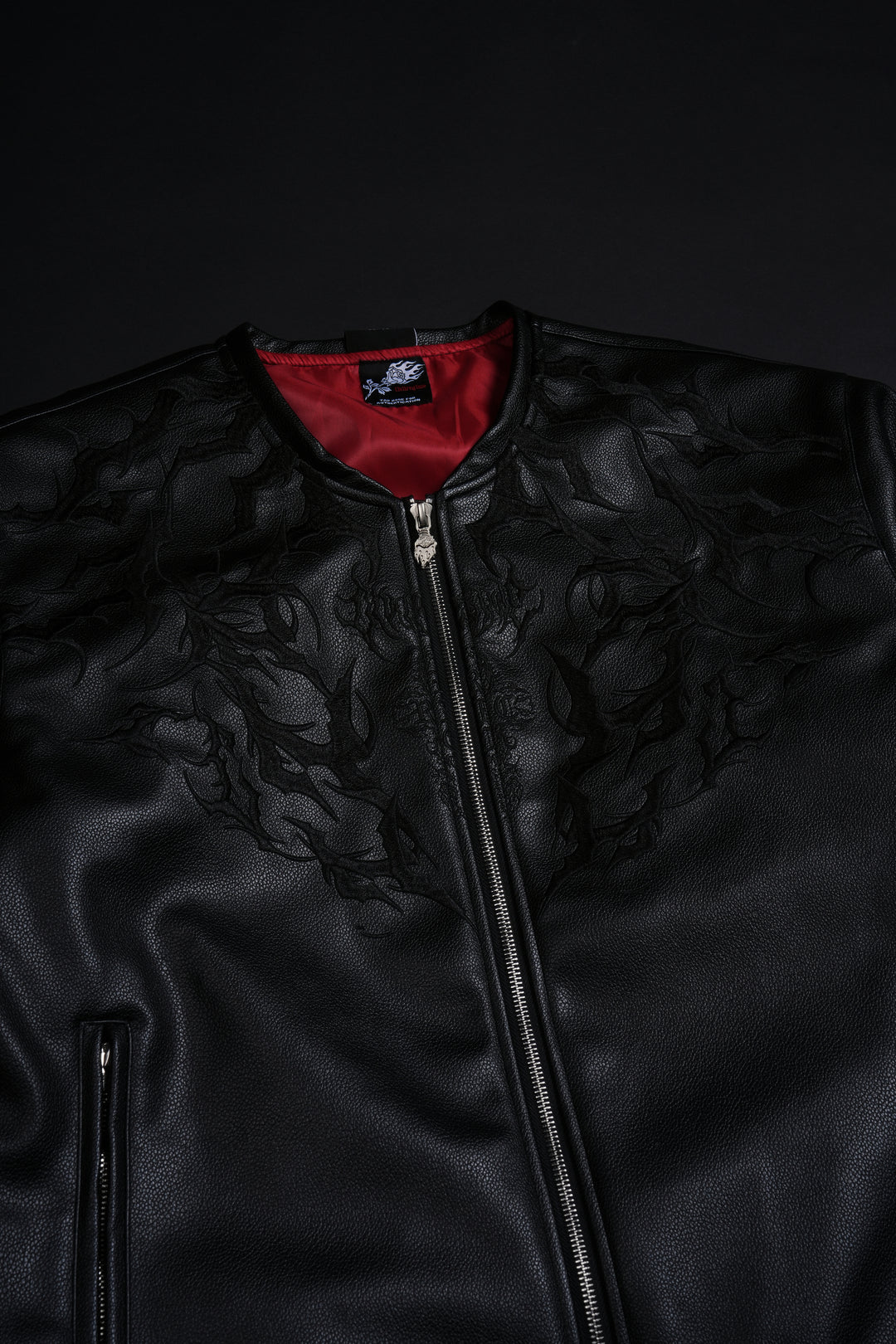 BLACKTHORN HELL PATCH BIKER JACKET IN BLACK