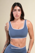 WOLF CONTRAST "KATE" ENERGY BRA IN WASHED DENIM/SPORT GRAY