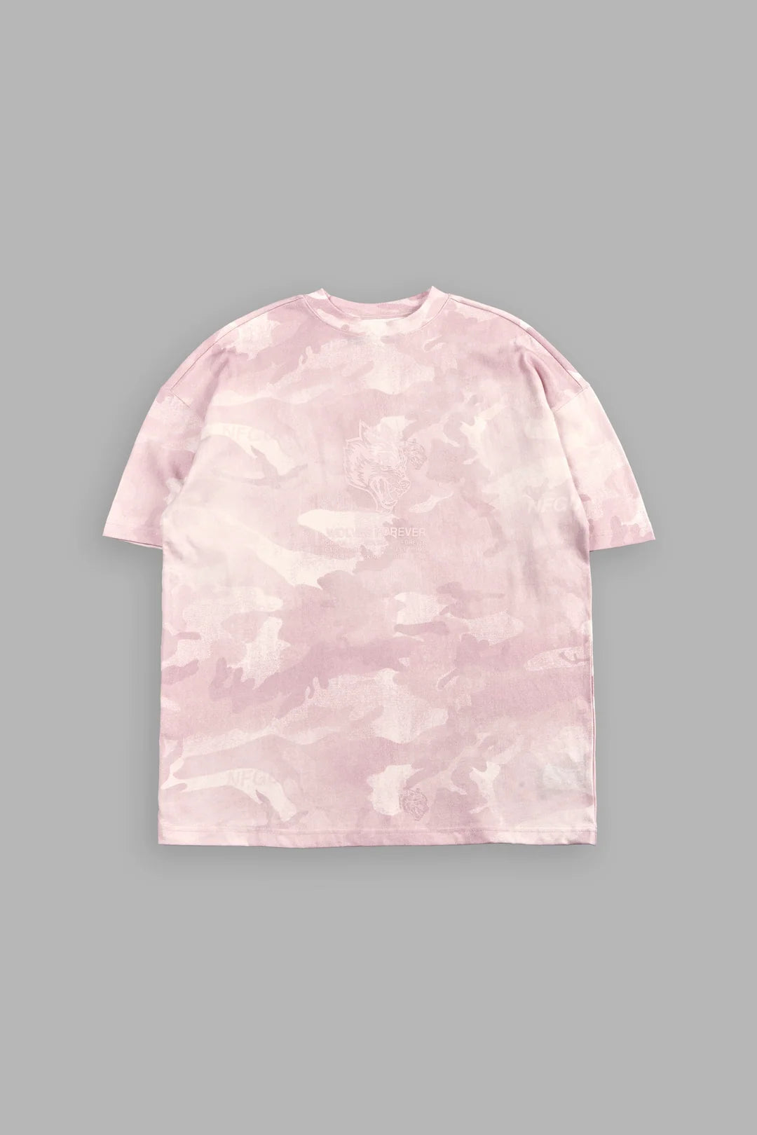 GRADIENT WOLVES HAVE YOUR BACK PREMIUM OVERSIZED TEE IN BLUSH VINTAGE WOODLAND CAMO