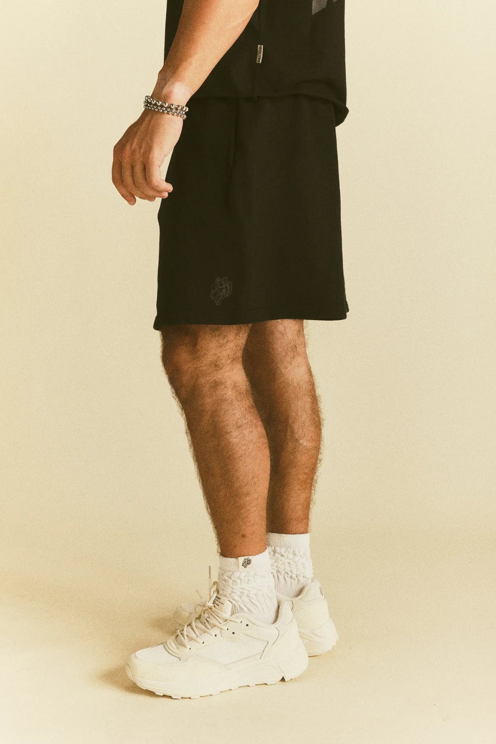 DUAL OVERSIZED POST LOUNGE SWEAT SHORTS IN BLACK SUN FADE/BLACK