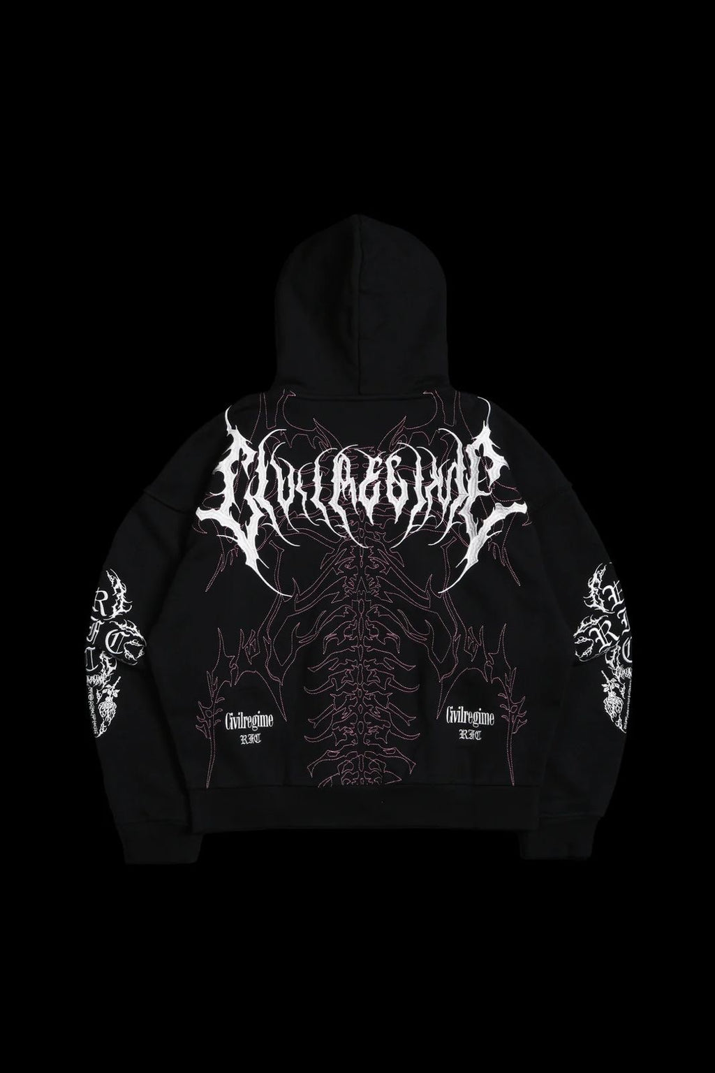SURGING THROUGH THE BLOSSOMS OUTLIERS DISTRESSED ZIP UP HOODIE IN BLACK