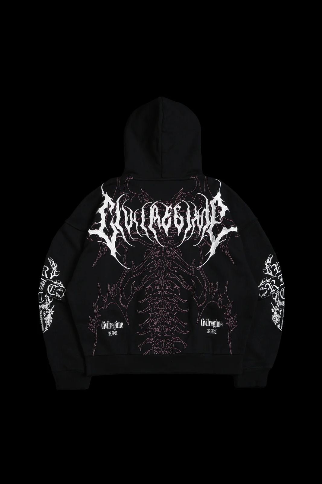 SURGING THROUGH THE BLOSSOMS OUTLIERS DISTRESSED ZIP UP HOODIE IN BLACK