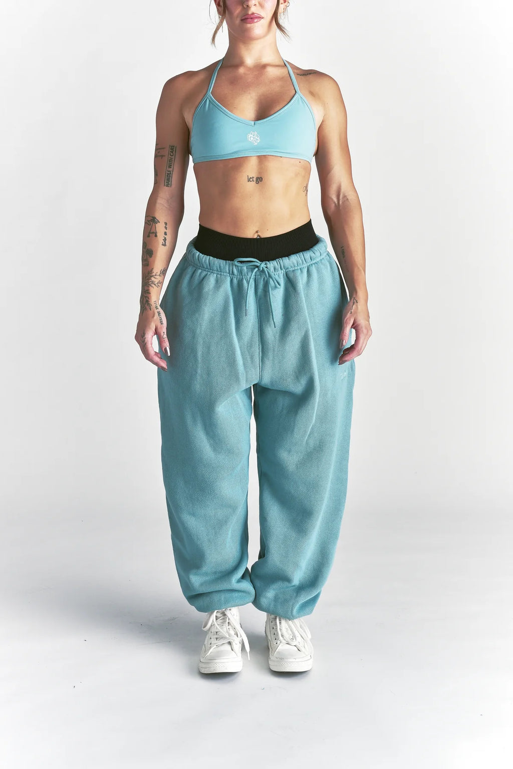 CURSIVE WOLVES PREMIUM LOUNGER SWEAT PANTS IN DUSTY TURQUOISE