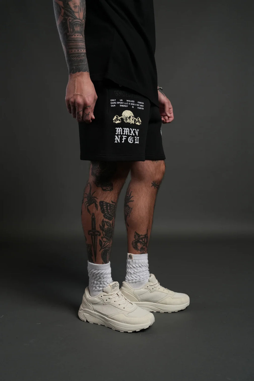 HOLLOW VIRTUE POST LOUNGE SWEAT SHORTS IN BLACK