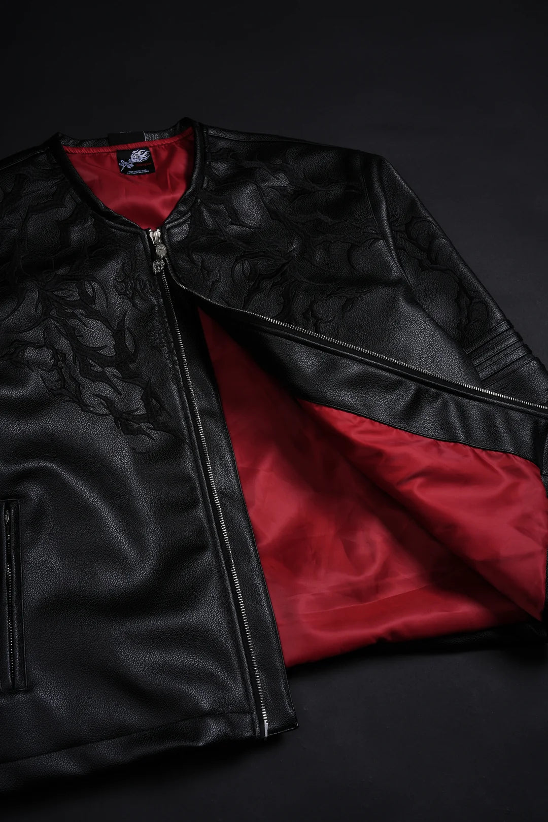 BLACKTHORN HELL PATCH BIKER JACKET IN BLACK