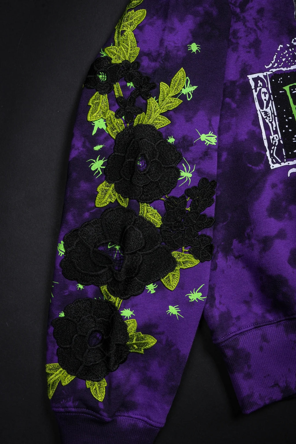 ALLOWING CHAOS FOREVER ROSE HOODIE IN PURPLE MARBLE WASH