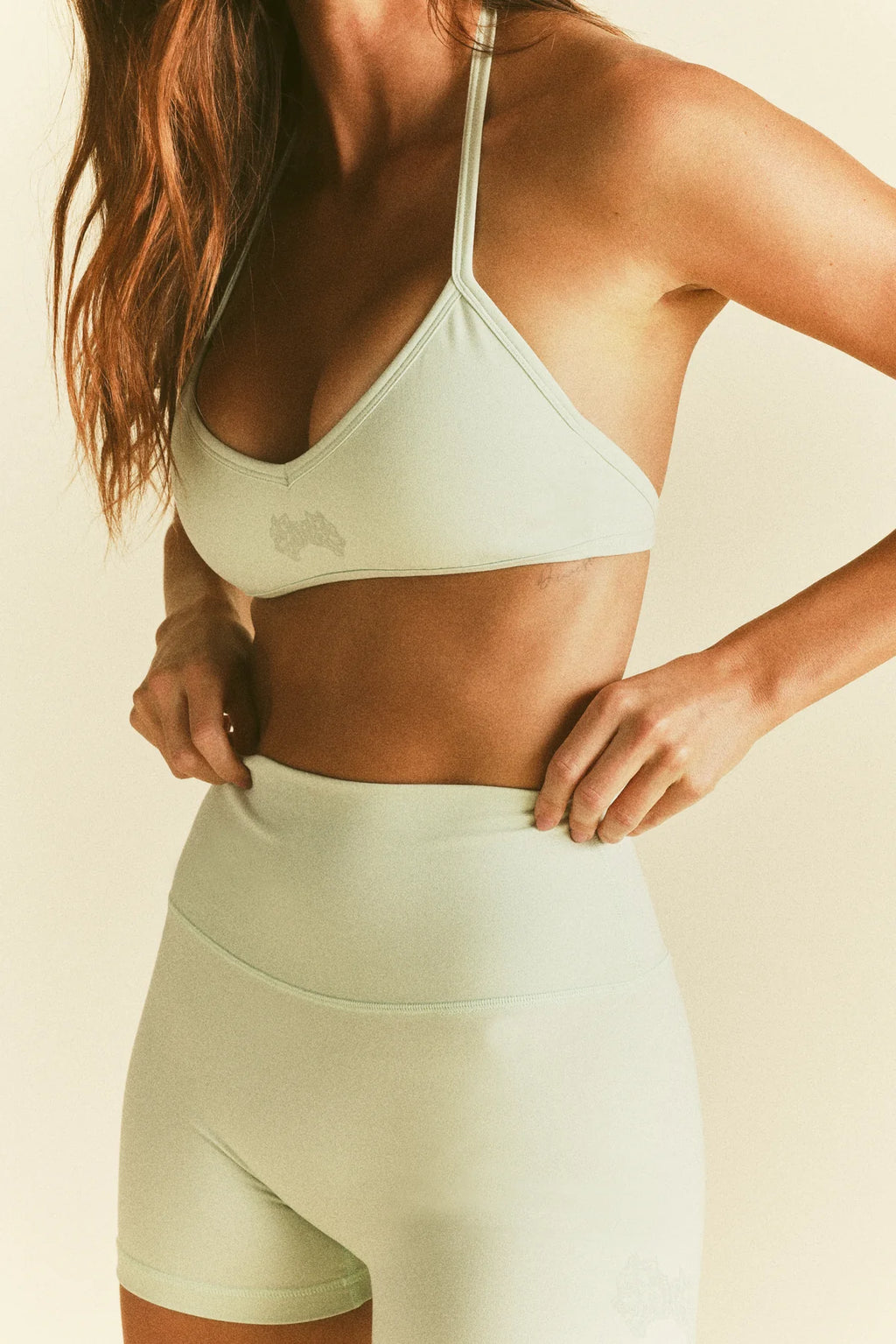 IYKYK "LANA" HALTER ENERGY BRA IN HONEYDEW