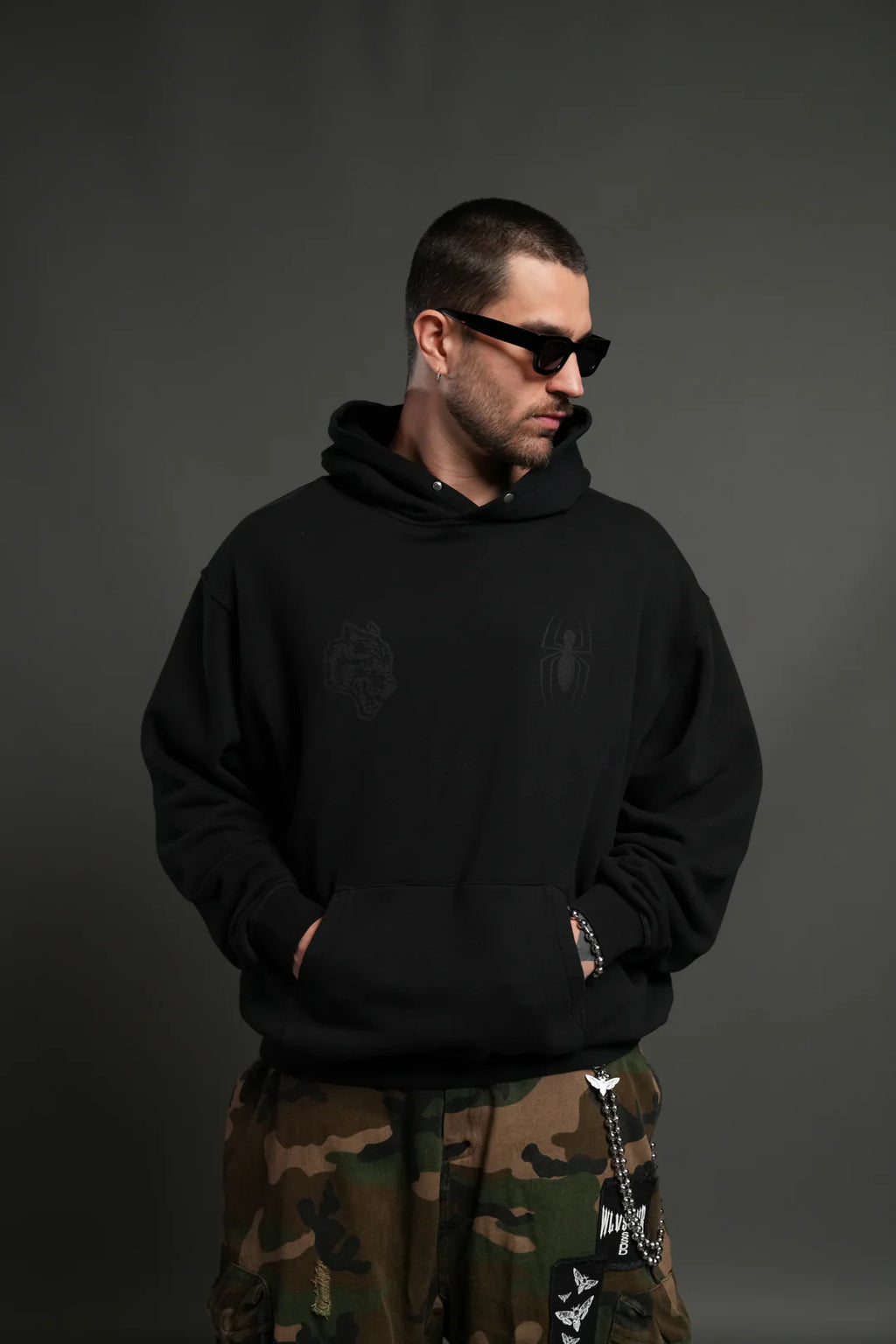 WEBS AND SHADOWS "PIERCE" HOODIE IN BLACK