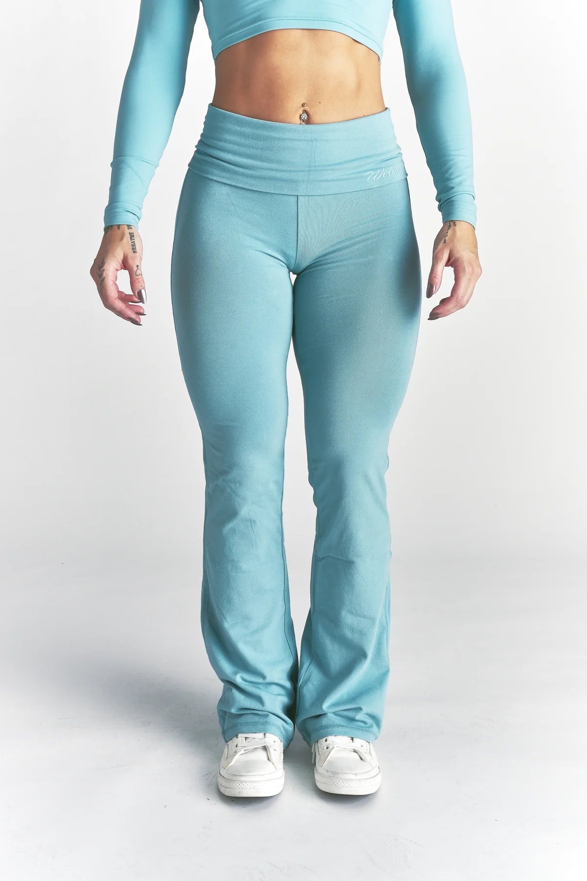 CURSIVE WOLVES "ROMY" FOLDOVER PANTS IN DUSTY TURQUOISE