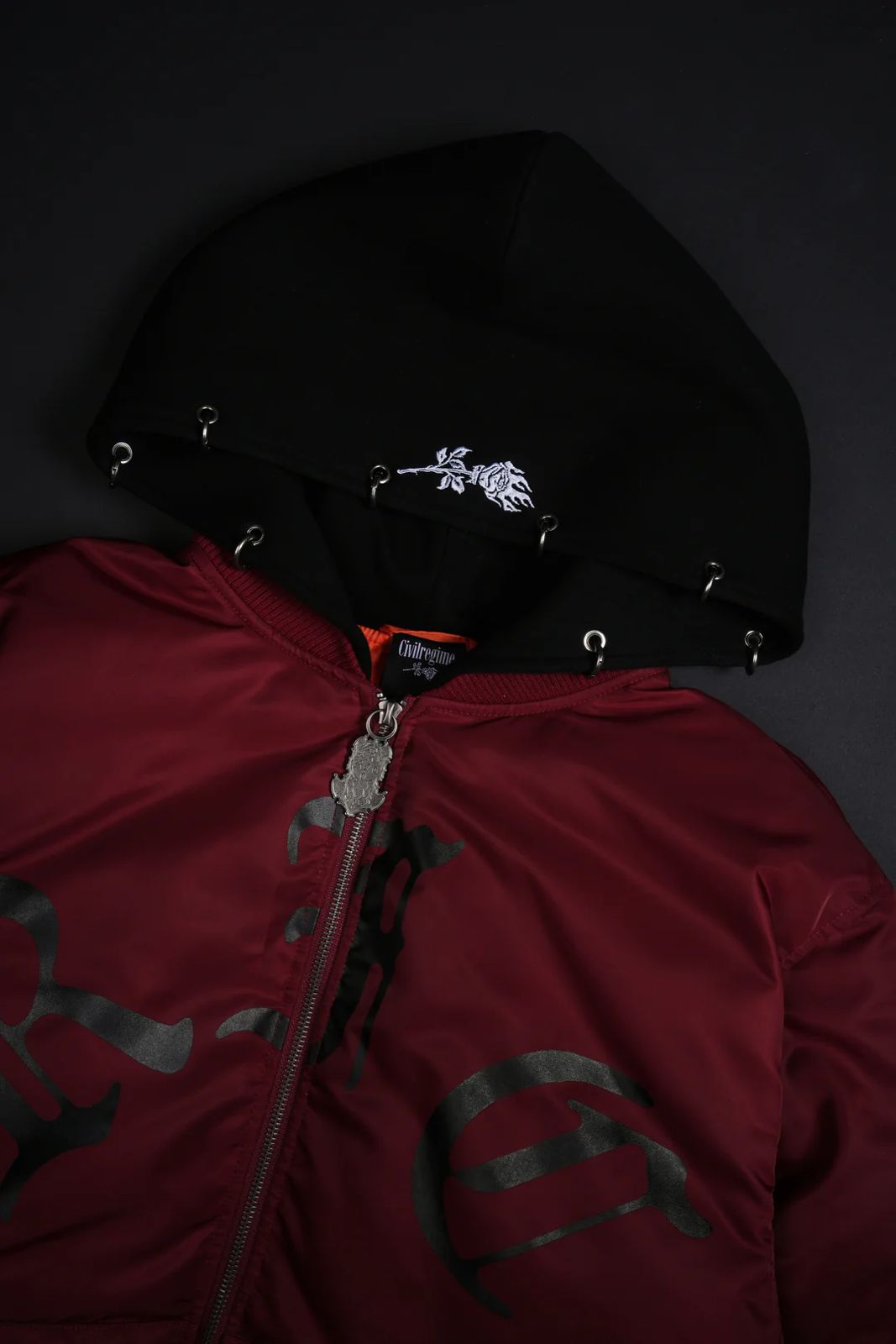 HAZE CONCRETE BOMBER JACKET IN OX BLOOD/BLACK