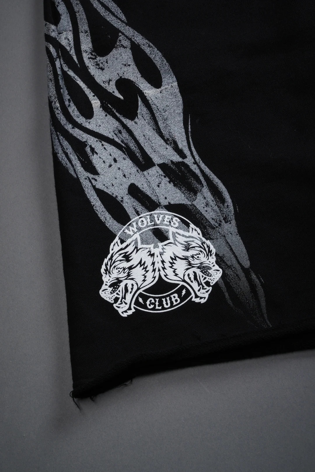 RACE INFERNO GRUNGE OVERSIZED RAW HEM POST LOUNGE SWEAT SHORTS IN BLACK