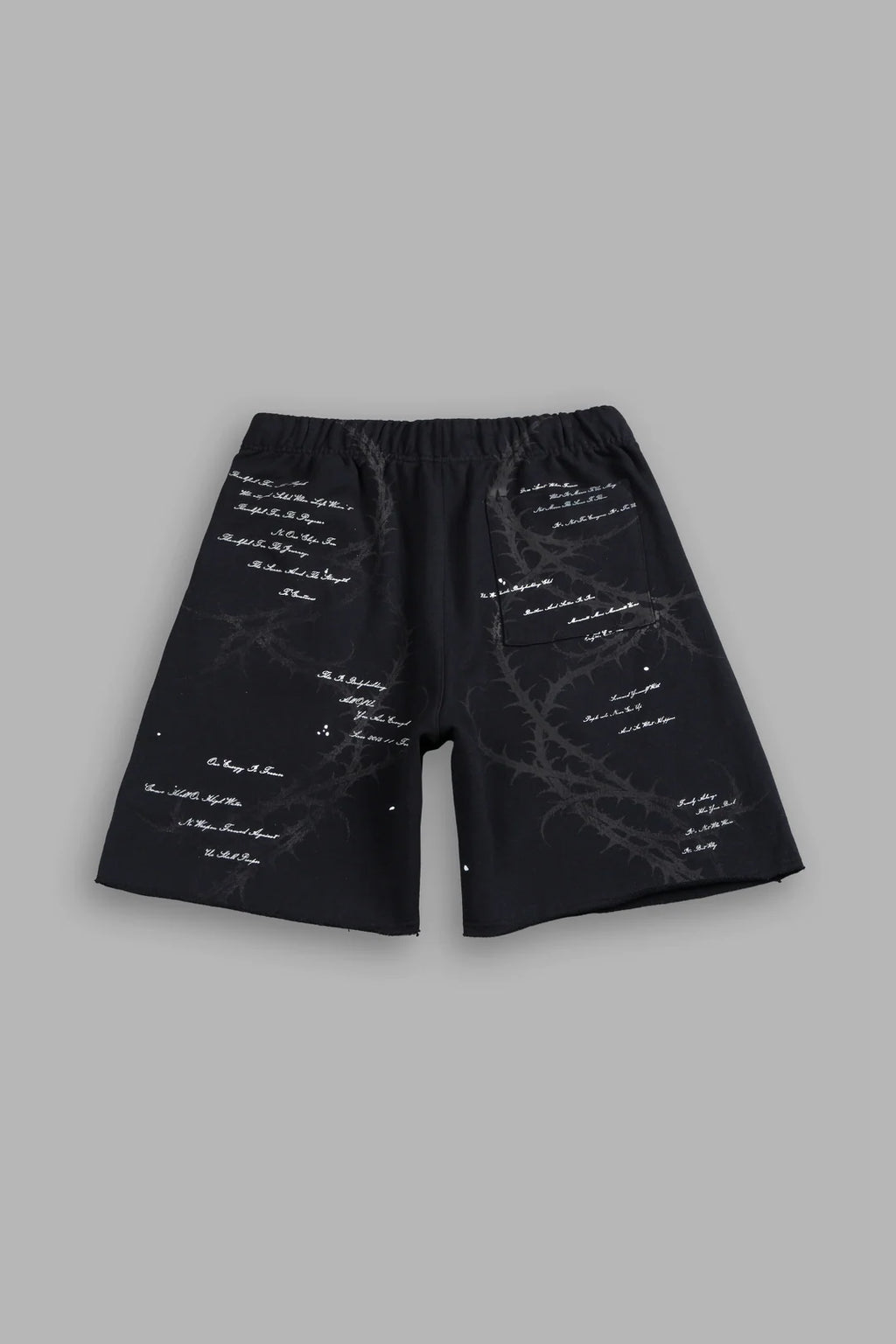 THORNS FRVR GRUNGE OVERSIZED RAW HEM POST LOUNGE SWEAT SHORTS IN BLACK