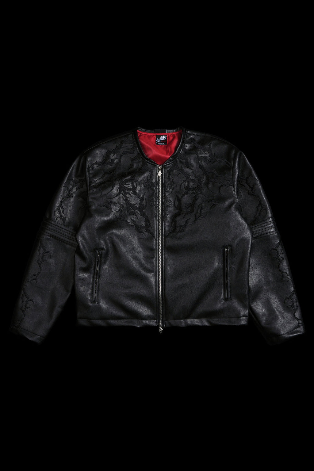 BLACKTHORN HELL PATCH BIKER JACKET IN BLACK