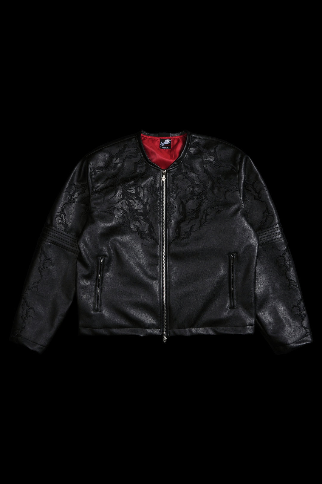 BLACKTHORN HELL PATCH BIKER JACKET IN BLACK