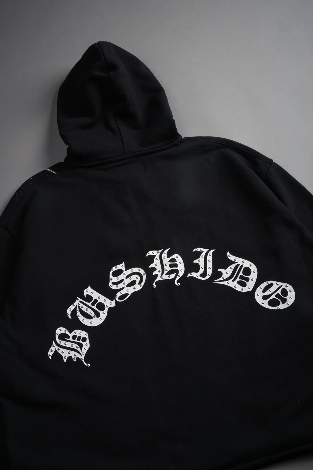 SHUTENDOJI DISTRESSED GRUNGE MID LENGTH RAW HEM ZIP HOODIE IN BLACK