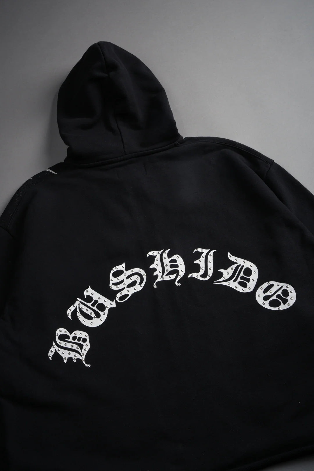 SHUTENDOJI DISTRESSED GRUNGE MID LENGTH RAW HEM ZIP HOODIE IN BLACK
