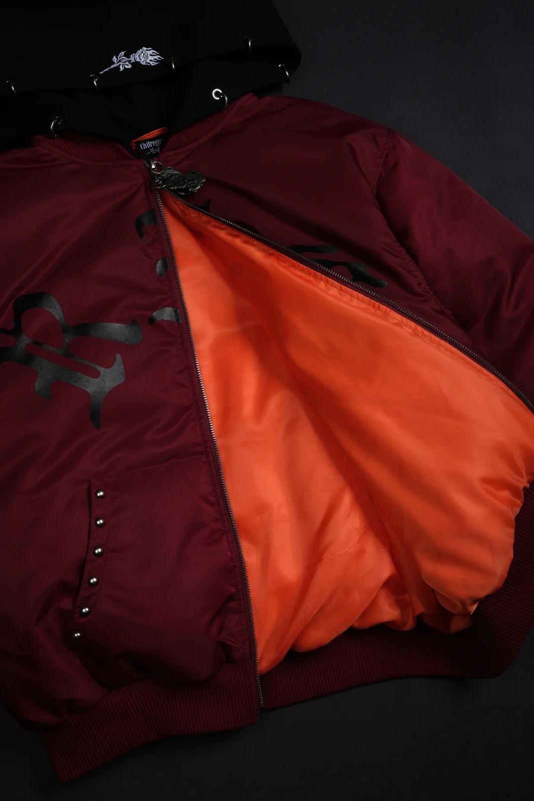 HAZE CONCRETE BOMBER JACKET IN OX BLOOD/BLACK
