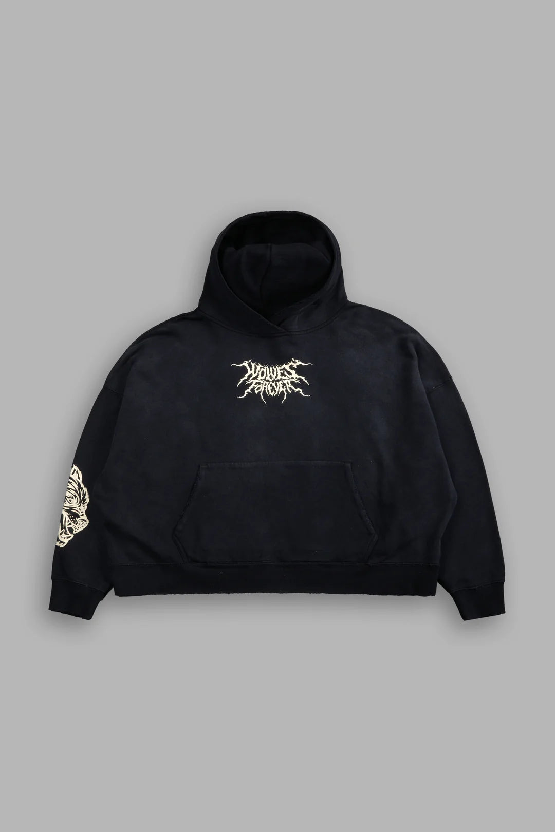 SLASHER DESTROYED GRUNGE "GAGE BOX CUT" HOODIE IN BLACK DRIFT WASH