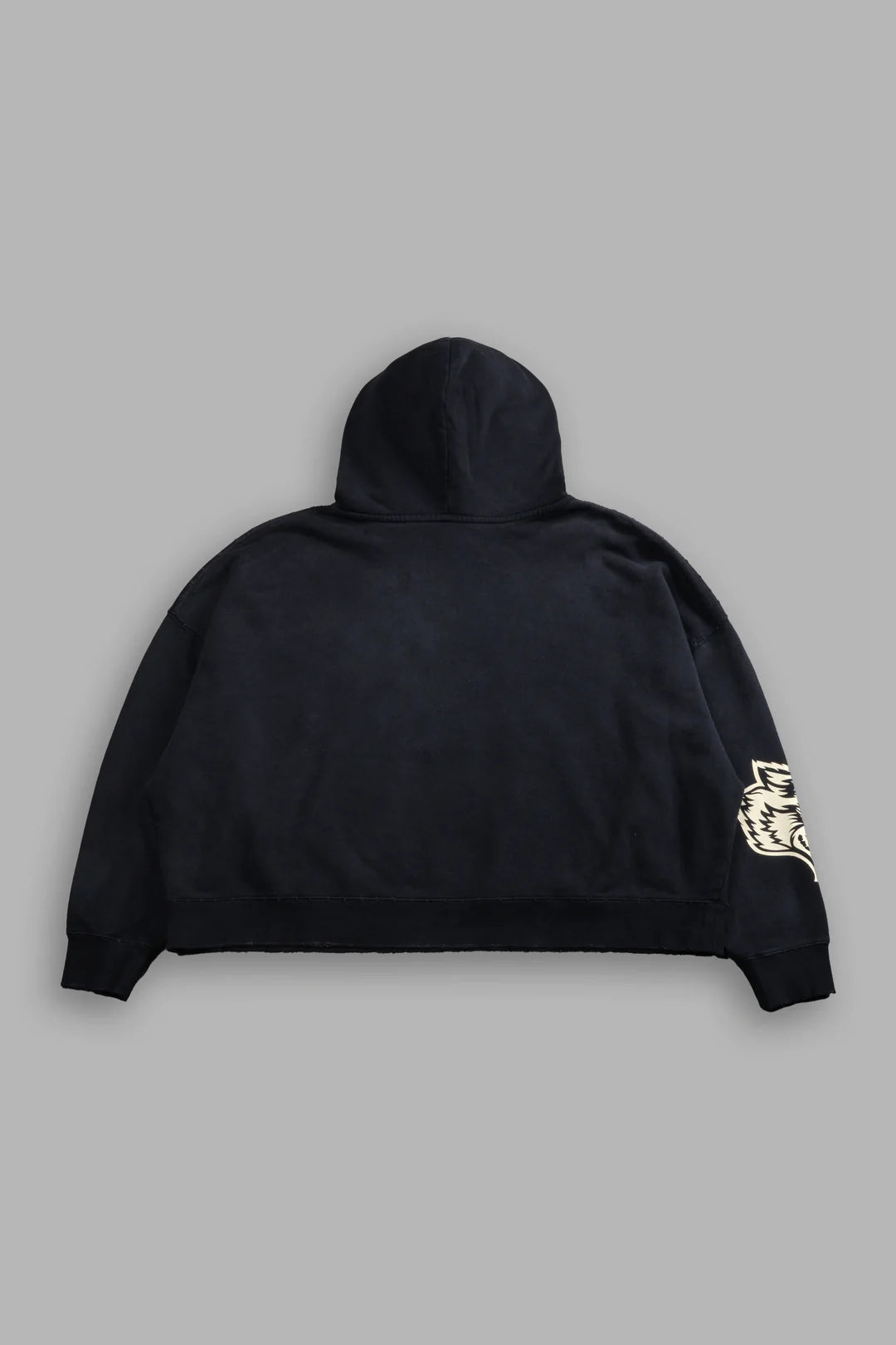 SLASHER DESTROYED GRUNGE "GAGE BOX CUT" HOODIE IN BLACK DRIFT WASH