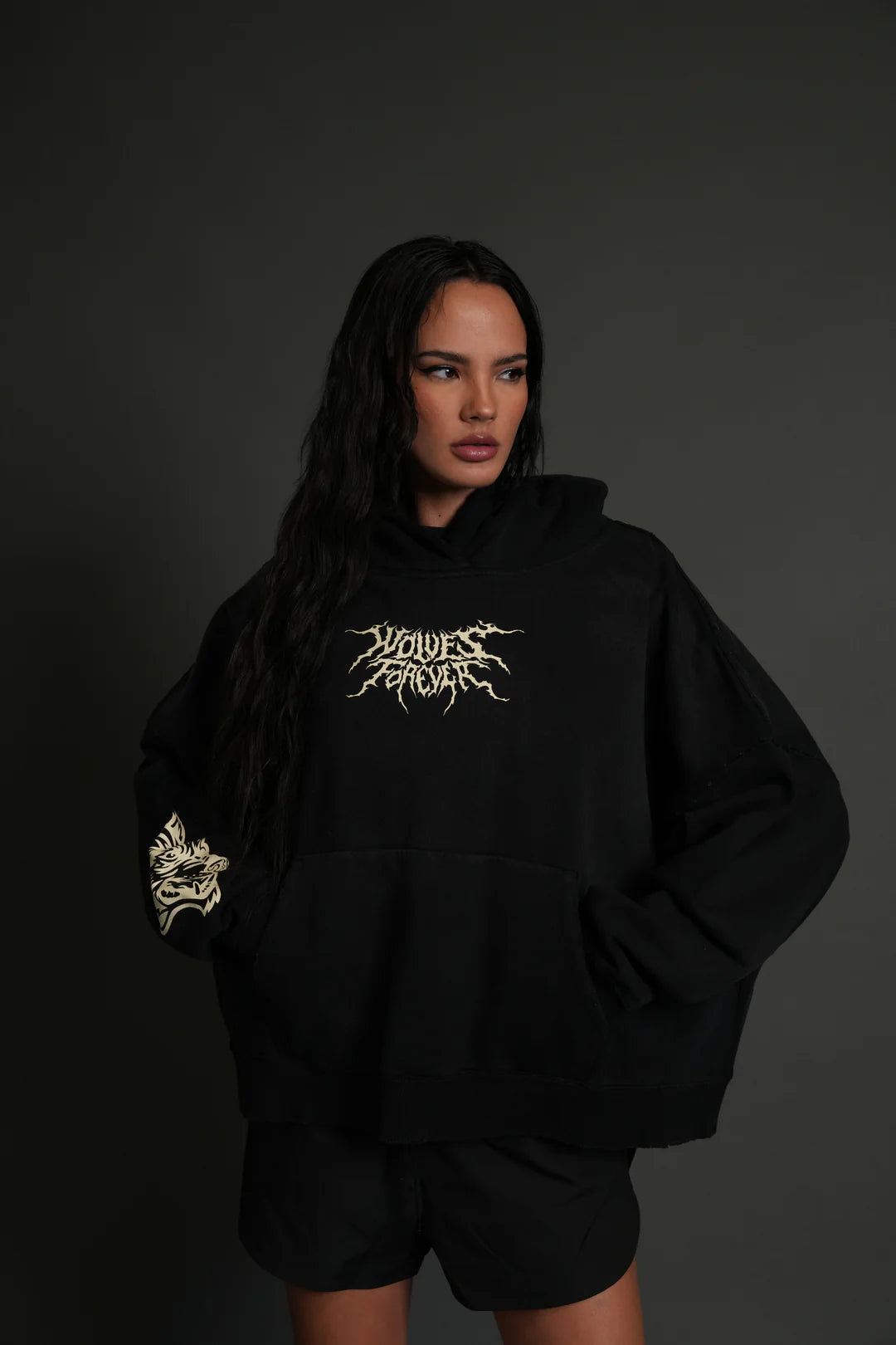 SLASHER DESTROYED GRUNGE "GAGE BOX CUT" HOODIE IN BLACK DRIFT WASH