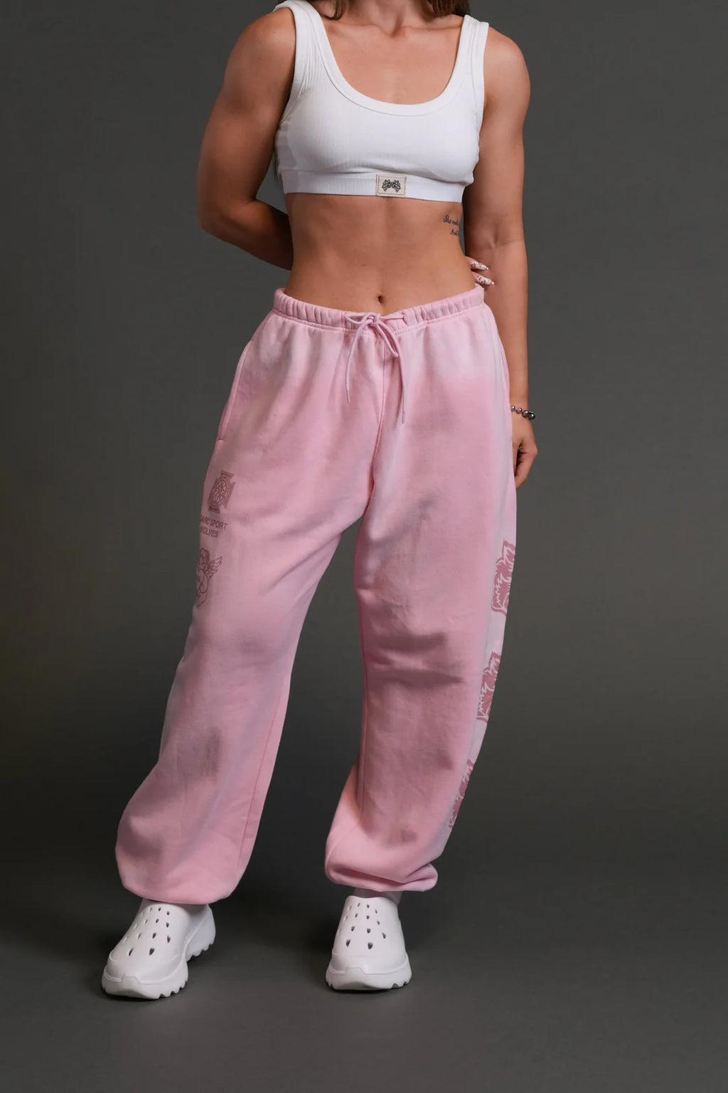 HEART CHERUB UNISEX LIGHTWEIGHT LOUNGER SWEAT PANTS IN CHERRY BLOSSOM HALO WASH