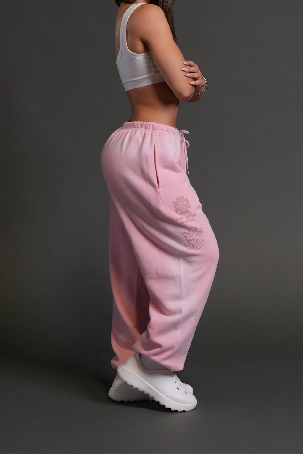 HEART CHERUB UNISEX LIGHTWEIGHT LOUNGER SWEAT PANTS IN CHERRY BLOSSOM HALO WASH