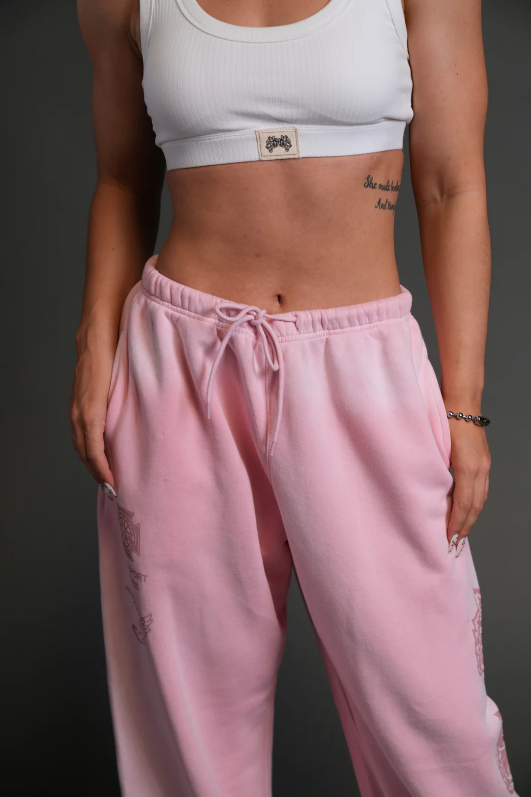 HEART CHERUB UNISEX LIGHTWEIGHT LOUNGER SWEAT PANTS IN CHERRY BLOSSOM HALO WASH
