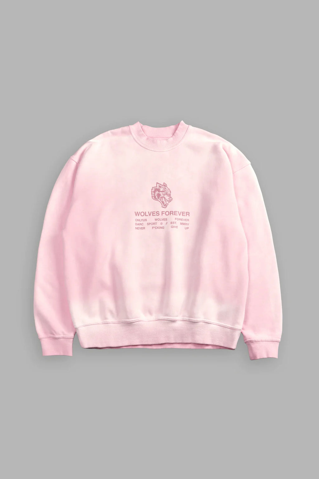 WOLVES HAVE YOUR BACK LONDON UNISEX CREWNECK IN CHERRY BLOSSOM HALO WASH