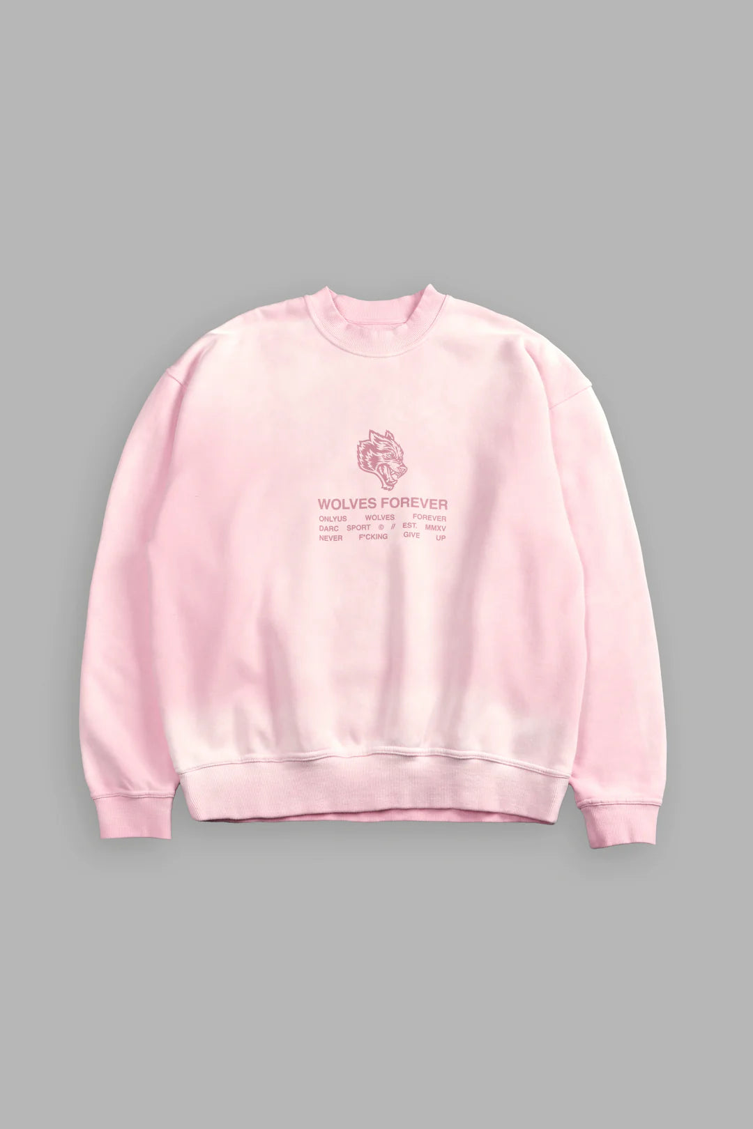 WOLVES HAVE YOUR BACK LONDON UNISEX CREWNECK IN CHERRY BLOSSOM HALO WASH