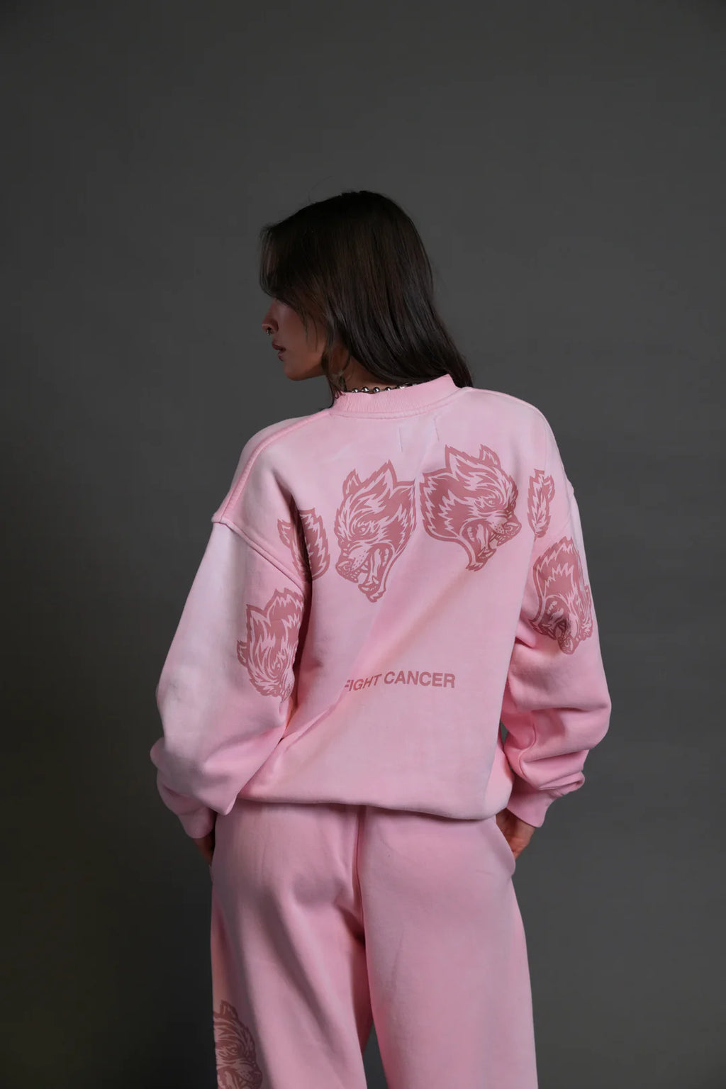WOLVES HAVE YOUR BACK LONDON UNISEX CREWNECK IN CHERRY BLOSSOM HALO WASH