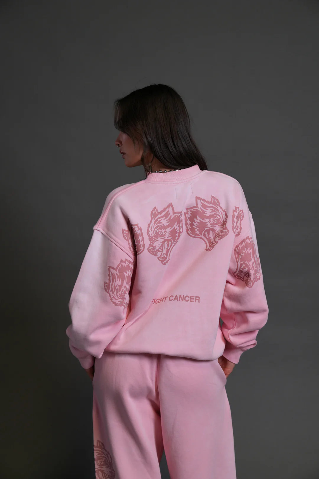 WOLVES HAVE YOUR BACK LONDON UNISEX CREWNECK IN CHERRY BLOSSOM HALO WASH