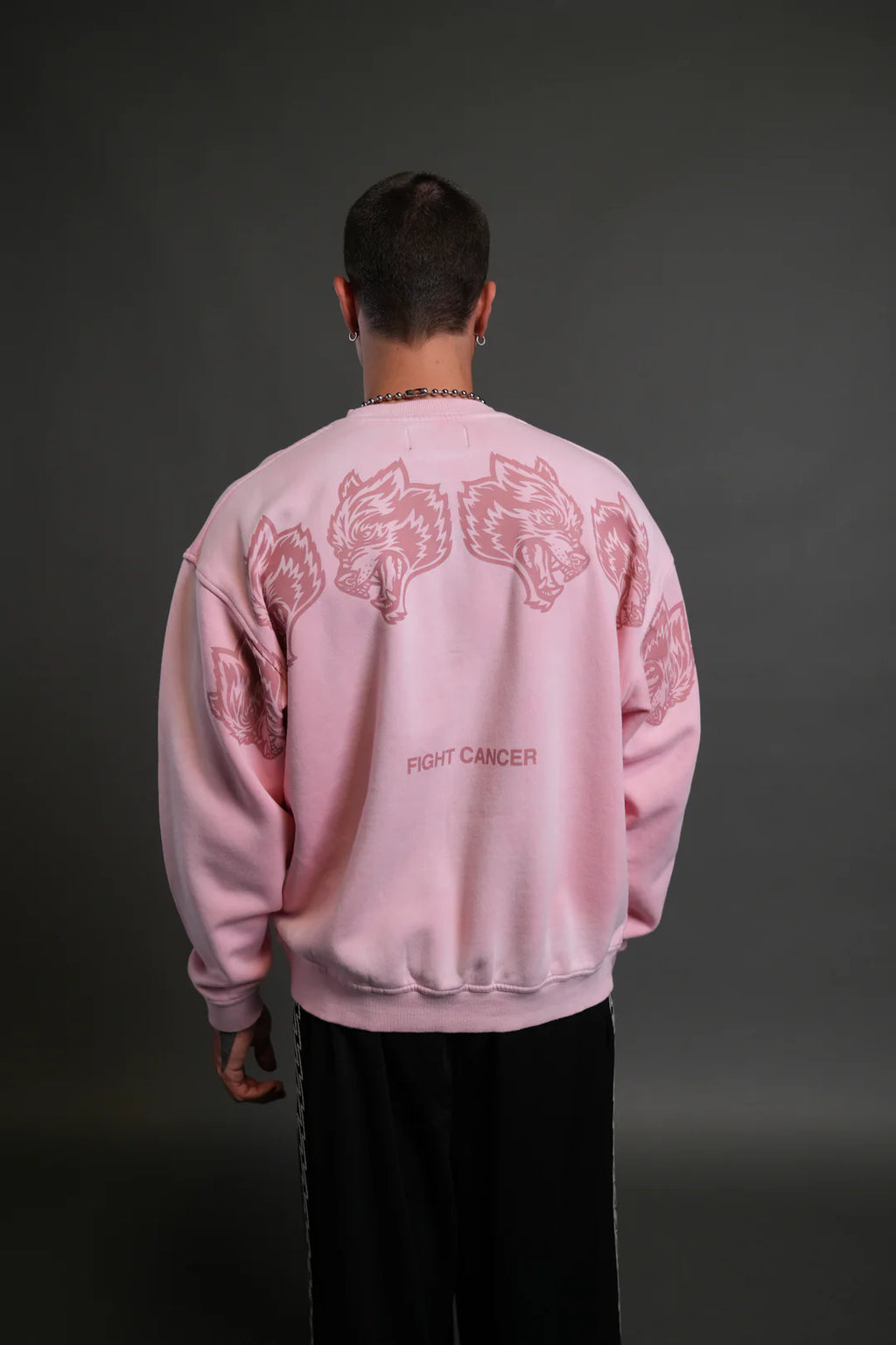 WOLVES HAVE YOUR BACK LONDON UNISEX CREWNECK IN CHERRY BLOSSOM HALO WASH
