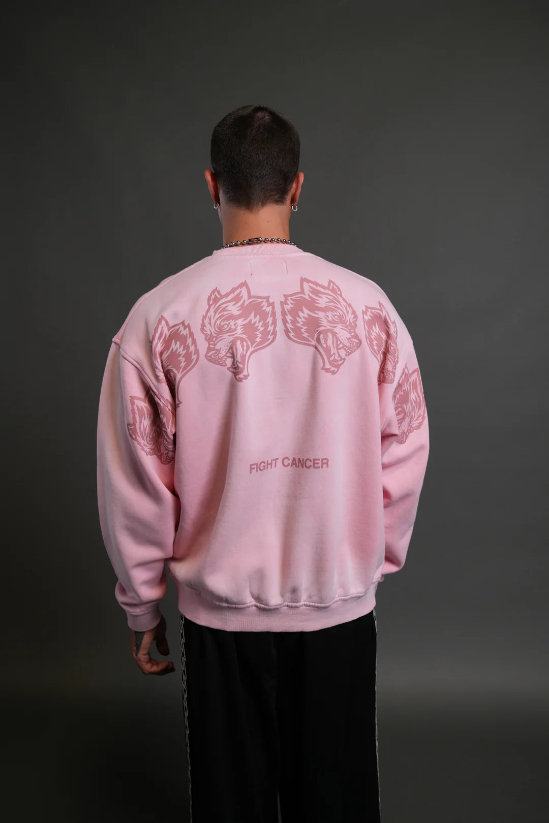 WOLVES HAVE YOUR BACK LONDON UNISEX CREWNECK IN CHERRY BLOSSOM HALO WASH